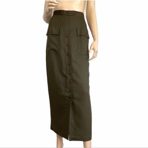 Louben Women's Olive Utility Button-Front Long Maxi Skirt 10